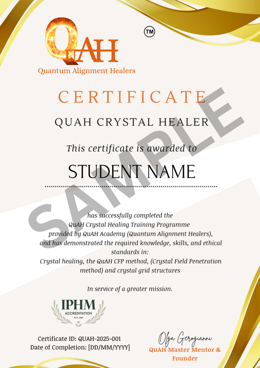 crystal healing certificate UK by QuAH Academy